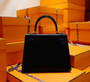 Hermès Special Order Black/ Blue  Electric Kelly 28 Box Leather  Gold Hardware with crocodile handle