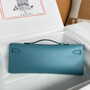HERMES KELLY CUT CLUTCH BAG BLUE JEAN EPSOM PALLADIUM HARDWARE
