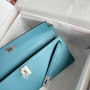 HERMES KELLY CUT CLUTCH BAG BLUE JEAN EPSOM PALLADIUM HARDWARE