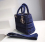 Christian Dior MEDIUM LADY D-LITE BAG Blue Cannage Embroidered Velvet