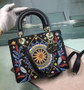 CHRISTIAN DIOR Limited Edition Black Leather Air Embroidered and Beaded Medium Lady Dior Bag