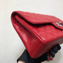 CHANEL Red Caviar Leather Classic Double Flap 2.55 Shoulder Bag Silver HW