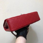 CHANEL Red Caviar Leather Classic Double Flap 2.55 Shoulder Bag Silver HW