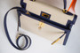 Hermes Navy Kelly Bag 32 cm Epsom & Toile Canvas Gold Hardware