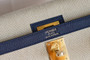  Hermes Navy Kelly Bag 32 cm Epsom & Toile Canvas Gold Hardware