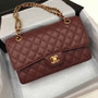 CHANEL Bordeaux Caviar Leather Classic Double Flap 2.55 Shoulder Bag Gold HW 2021