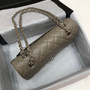 CHANEL Khaki Caviar Leather Classic Double Flap 2.55 Shoulder Bag Silver HW 2021