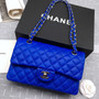  CHANEL 1112 Classic Flap Bag  Blue Deerskin Medium Silver HW