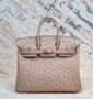 Hermes Etoupe Birkin Bag 25cm KK Ostrich Leather Gold Hardware
