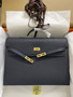 Hermes Kelly Depeche 38 Briefcase in Black with Gold Hardware