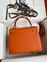 HERMES KELLY 28 SELLIER ORANGE EPSOM PALLADIUM HARDWARE HERMES KELLY 28 SELLIER ORANGE EPSOM PALLADIUM HARDWARE