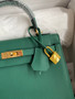 HERMES KELLY 28 SELLIER  Z6 MALACHITE EPSOM GOLD HARDWARE