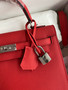 HERMES KELLY 28 SELLIER RED EPSOM PALLADIUM HARDWARE HERMES KELLY 28 SELLIER RED EPSOM PALLADIUM HARDWARE