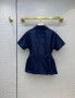  Christian Dior SHORT-SLEEVED BELTED JACKET Deep Blue Cotton Gabardine 