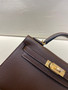 Hermès 46 Ebene/Orange Mini Kelly Pochette Chevre Mysore Leather  Gold hardware