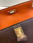 Hermès 46 Ebene/Orange Mini Kelly Pochette Chevre Mysore Leather  Gold hardware