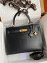 Hermes Black Sellier Kelly Bag Box Leather GHW 32 cm 