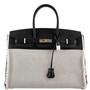 Hermès Birkin 35cm "Fray" Black Swift & Ecru Canvas Palladium Hardware