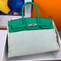 Hermès Birkin 35cm "Fray"Menthe   Swift & Ecru Canvas Palladium Hardware