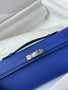  HERMES KELLY CUT CLUTCH BAG BLUE ELECTIRC EPSOM PALLADIUM HARDWARE