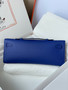  HERMES KELLY CUT CLUTCH BAG BLUE ELECTIRC EPSOM PALLADIUM HARDWARE