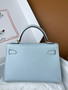 Hermes Blue Brume Mini Kelly II 20 Epsom Gold Hardware