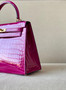 Hermes SHINY ROSE SHEHERAZADE NILOTICUS CROCODILE KELLY 25 WITH GOLD HARDWARE Hermes SHINY ROSE SHEHERAZADE NILOTICUS CROCODILE KELLY 25 WITH GOLD HARDWARE