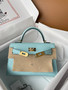 Hermès Bleu Zephyr Mini Kelly II Epsom Gold Hardware