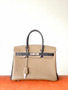 HERMES Special Order BIRKIN 30 Bag Etoupe/ Black Chevre Palladium hardware