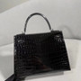 Hermes Kelly 28 Black Crocodile Niloticus Diamond White Gold Top Handle Satchel Bag