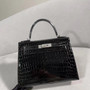 Hermes Kelly 28 Black Crocodile Niloticus Diamond White Gold Top Handle Satchel Bag