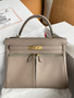 Hermes  Kelly Lakis 32 Gris Asphalte with Gold Hardware