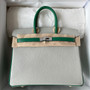 Hermes Birkin 25 Gris Perle/Green Chevre Myzore Goatskin Palladium Hardware
