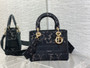 Christian Dior MEDIUM LADY D-LITE BAG Natural Embroidery with Macramé Effect  Black
