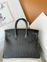 Hermes Black Birkin Bag 25cm KK Ostrich Leather Gold Hardware