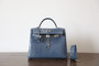 Hermes Blue Jean Kelly 32 in Porosus Crocodile with Palladium hardware
