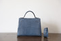 Hermes Blue Jean Kelly 32 in Porosus Crocodile with Palladium hardware