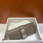  HERMES 23cm Etoupe Swift Leather Palladium Plated Medor Clutch Bag