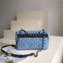 Christian Dior SMALL DIOR CARO BAG Blue Macrocannage Linen
