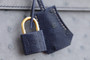 Hermes Special Order  Kelly 28 Sellier Gris Agathe /Bleu Iris  Ostrich Gold Hardware