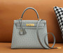 Hermes Blue Glacier Kelly Bag 28cm KK Ostrich Leather Gold Hardware
