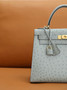 Hermes Blue Glacier Kelly Bag 28cm KK Ostrich Leather Gold Hardware