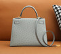 Hermes Blue Glacier Kelly Bag 28cm KK Ostrich Leather Gold Hardware