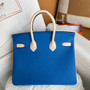  Hermes Special Order Mykonos/ Craie  Birkin 25 cm Togo Gold Hardware