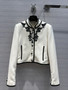 Christian Dior EMBROIDERED CROPPED JACKET White Wool and Silk with Black Ornamental Motif 