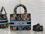 Christian Dior MEDIUM LADY D-LITE BAG Black Multicolor Dior Petites Fleurs Embroidery