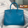 Hermes Blue Izmir Birkin Bag 25cm Ostrich Leather Gold Hardware