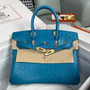 Hermes Blue Izmir Birkin Bag 25cm Ostrich Leather Gold Hardware