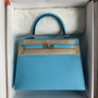 Hermès Blue  Azteque Kelly 25  Epsom Palladium Hardware