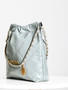 CHANEL 22 SMALL HANDBAG LIGHT BLUE GOLD LOGO